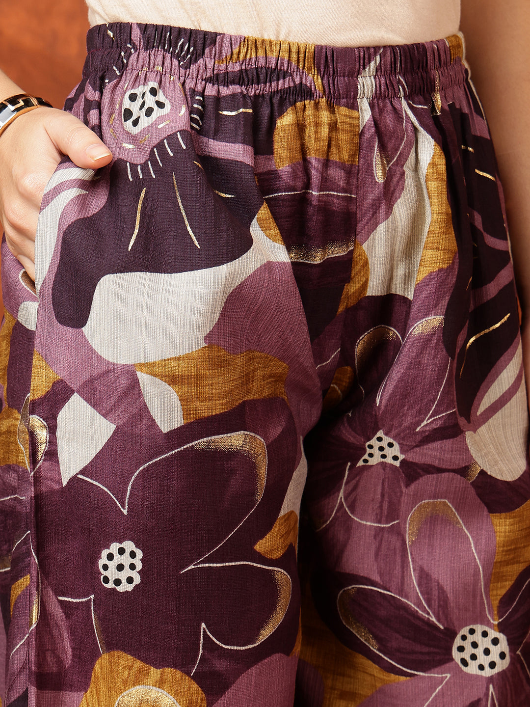 Floral Printed Kurta With Palazzo Pant, Purple - Hiral Fashion