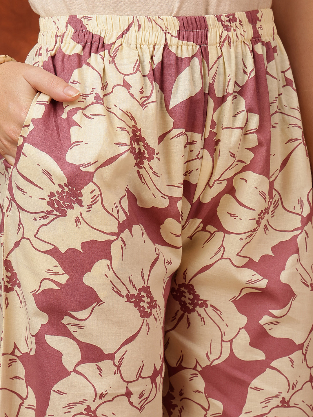 Floral Printed Designer Collared Kurta With Palazzo, Pink - Hiral Fashion