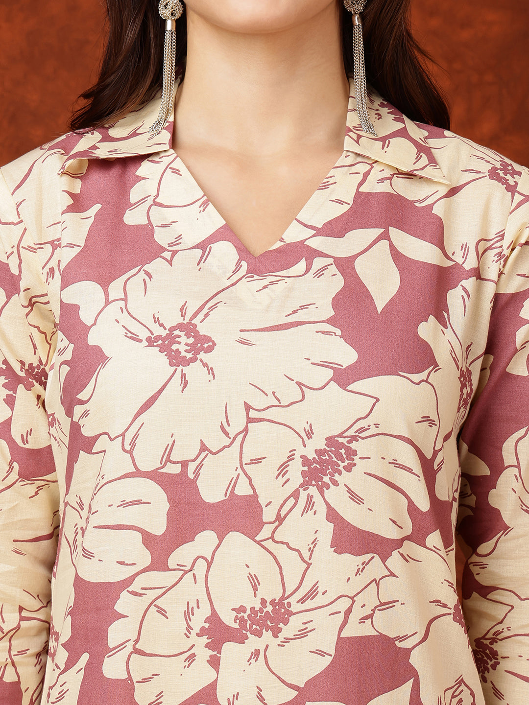 Floral Printed Designer Collared Kurta With Palazzo, Pink - Hiral Fashion