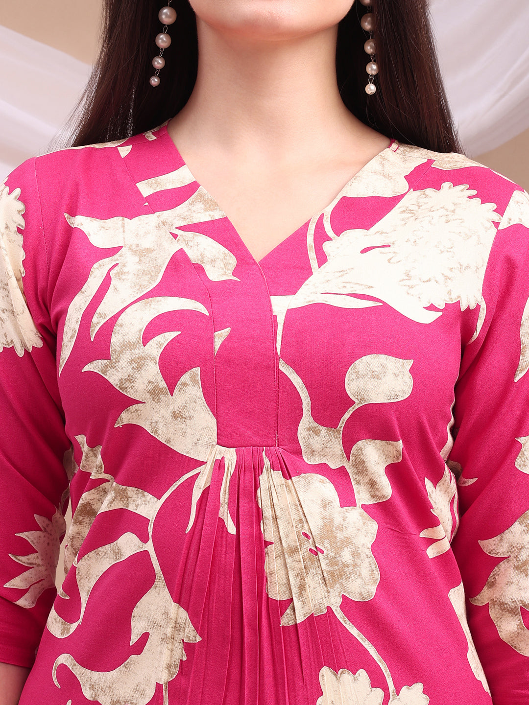 Floral Printed Kurta With Palazzo Pant, Pink - Hiral Fashion