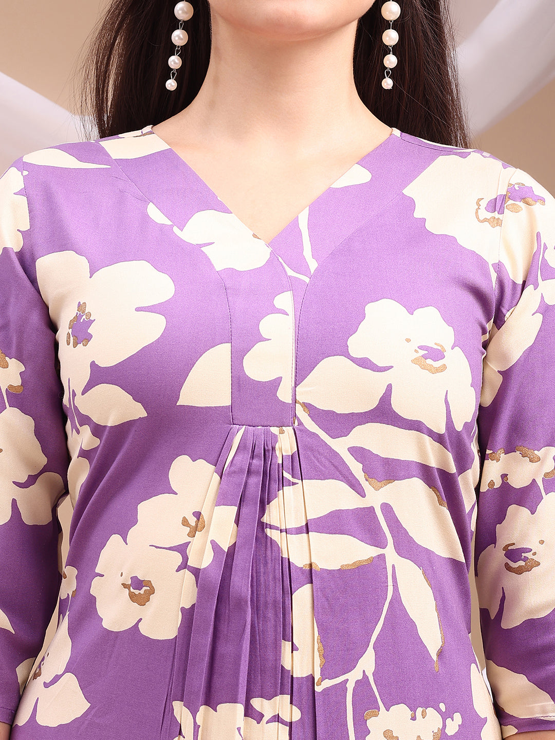 Floral Printed Kurta With Palazzo Pant, Lavender - Hiral Fashion