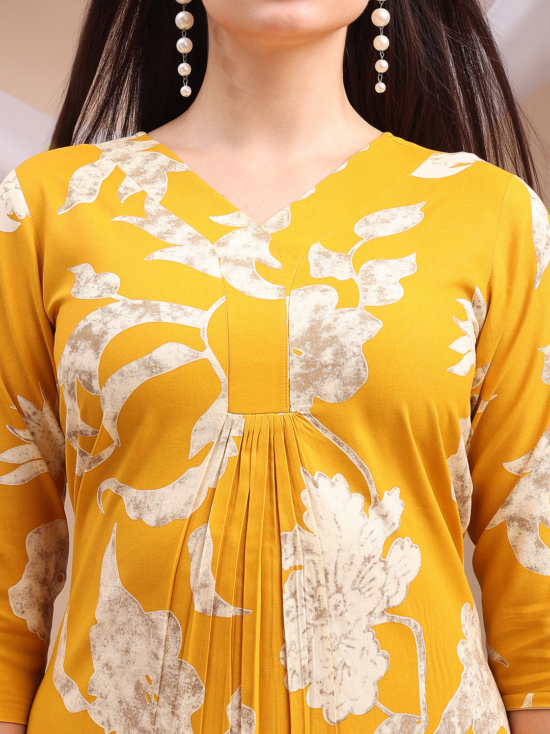 Floral Printed Kurta With Palazzo Pant, Yellow - Hiral Fashion