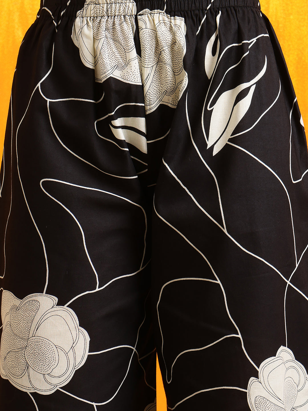 Printed Kurta With Palazzo Pants, Black - Hiral Fashion