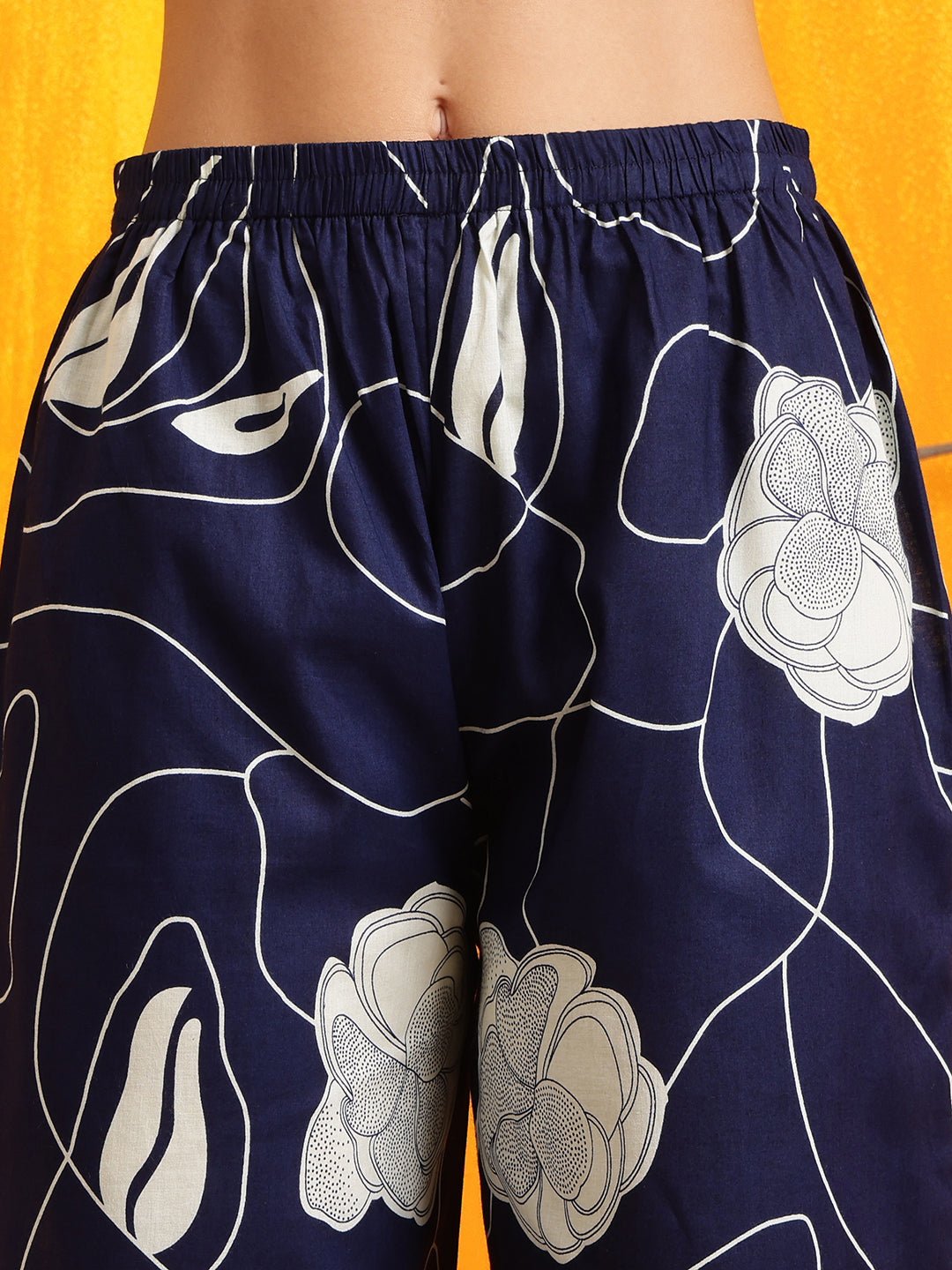 Printed Kurta With Palazzo Pants, Navy Blue - Hiral Fashion