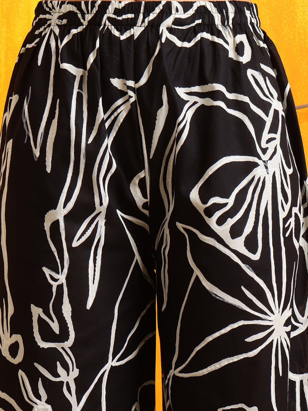 Printed Kurta With Palazzo Pants, Black - Hiral Fashion