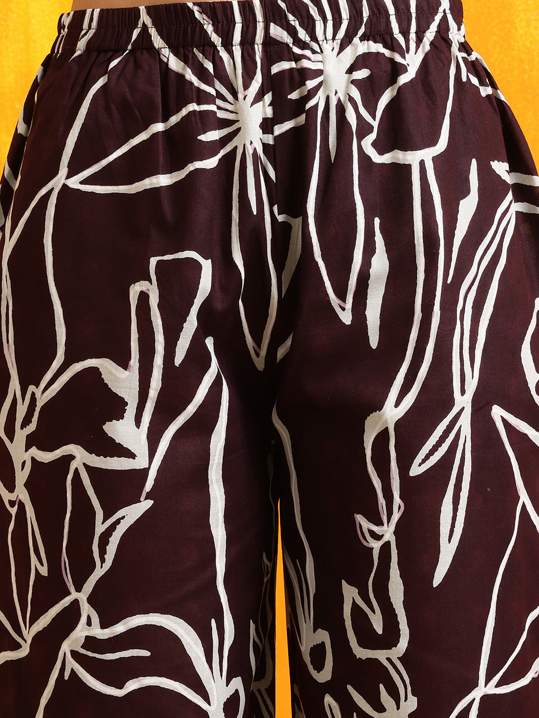 Printed Kurta With Palazzo Pants, Wine - Hiral Fashion