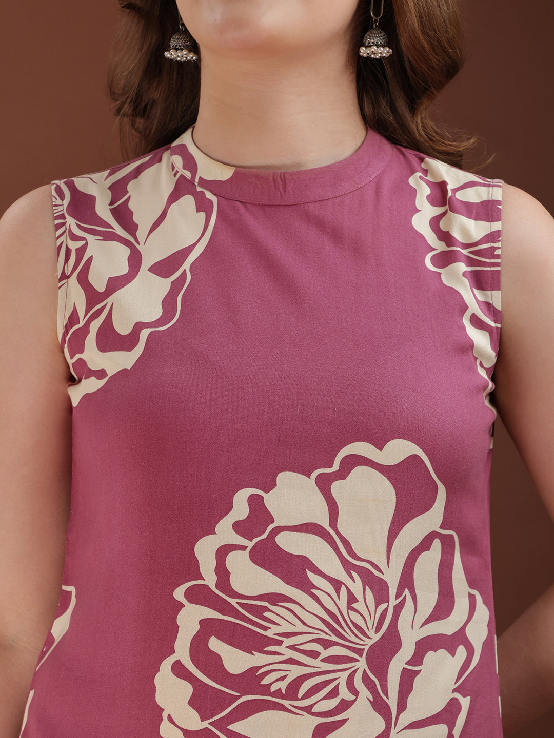 Floral Printed Highneck Co-Ords, Pink - Hiral Fashion