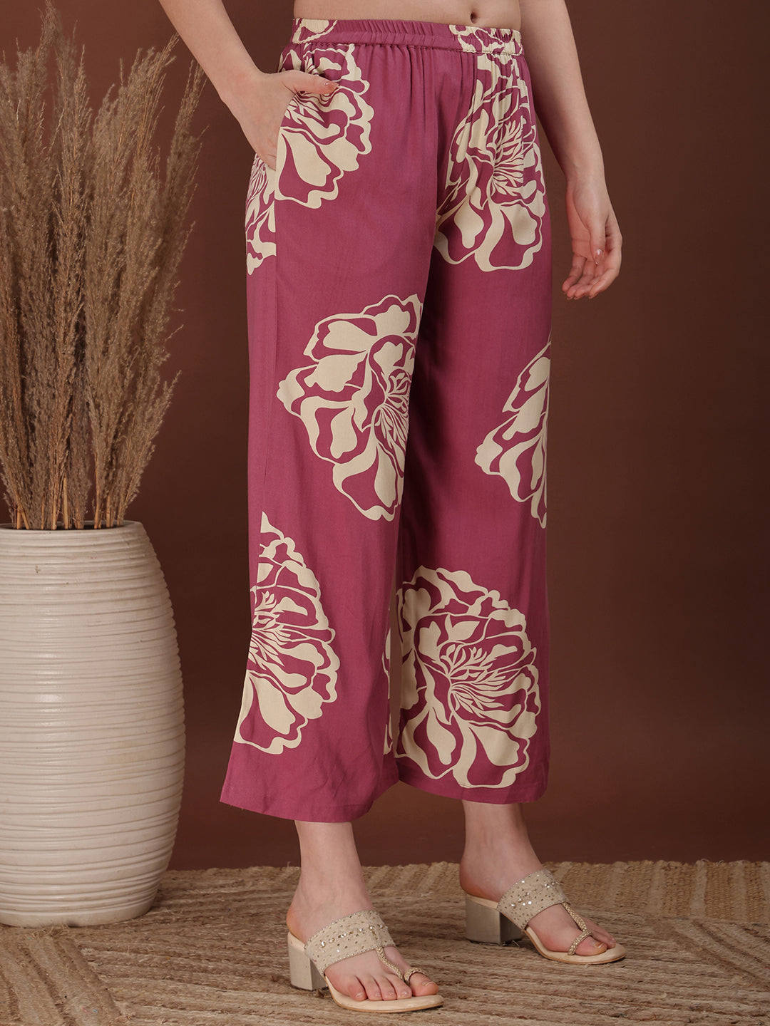Floral Printed Highneck Co-Ords, Pink - Hiral Fashion