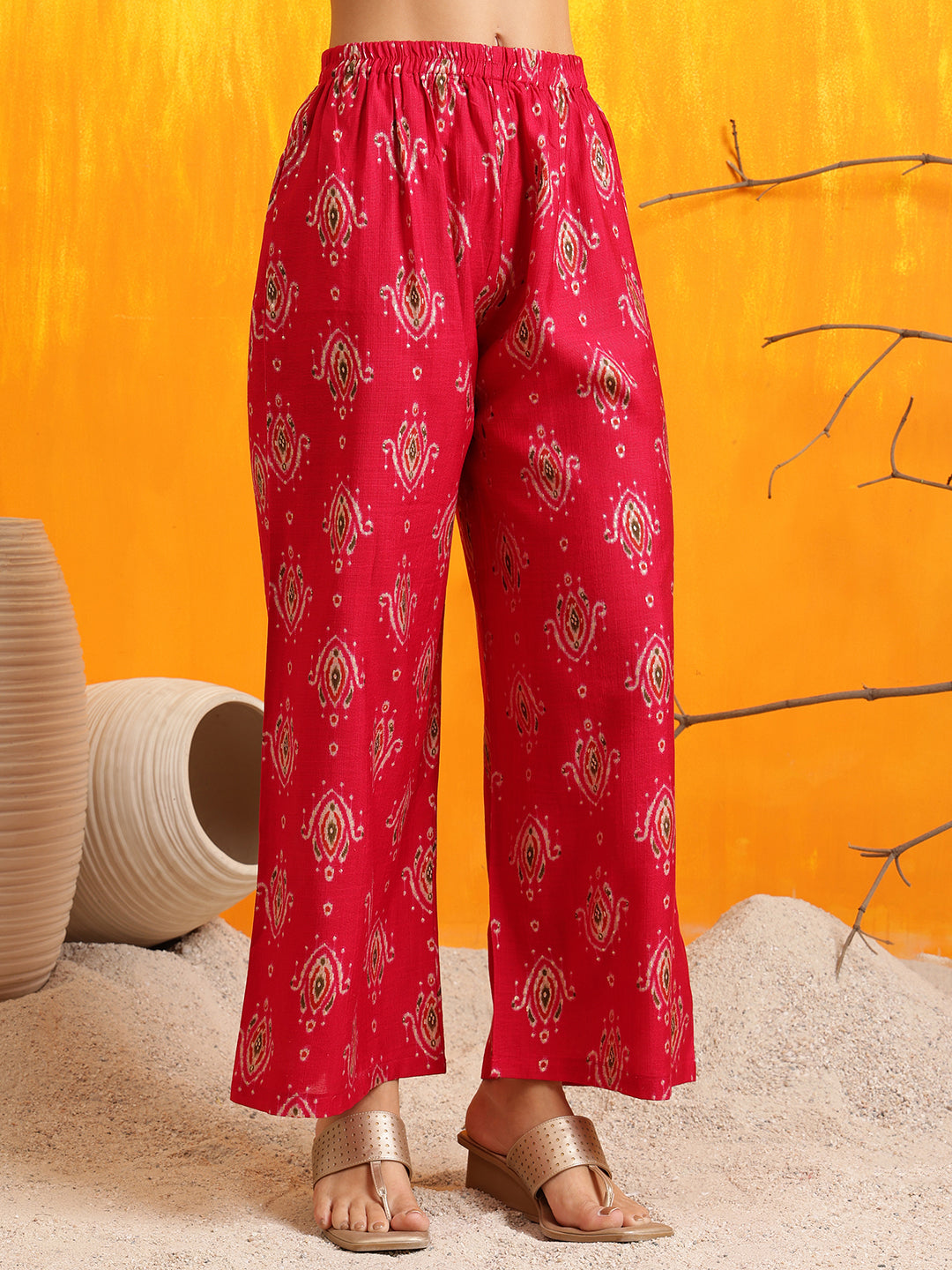Ethnic Motifs Printed Kurta With Palazzo, Pink - Hiral Fashion