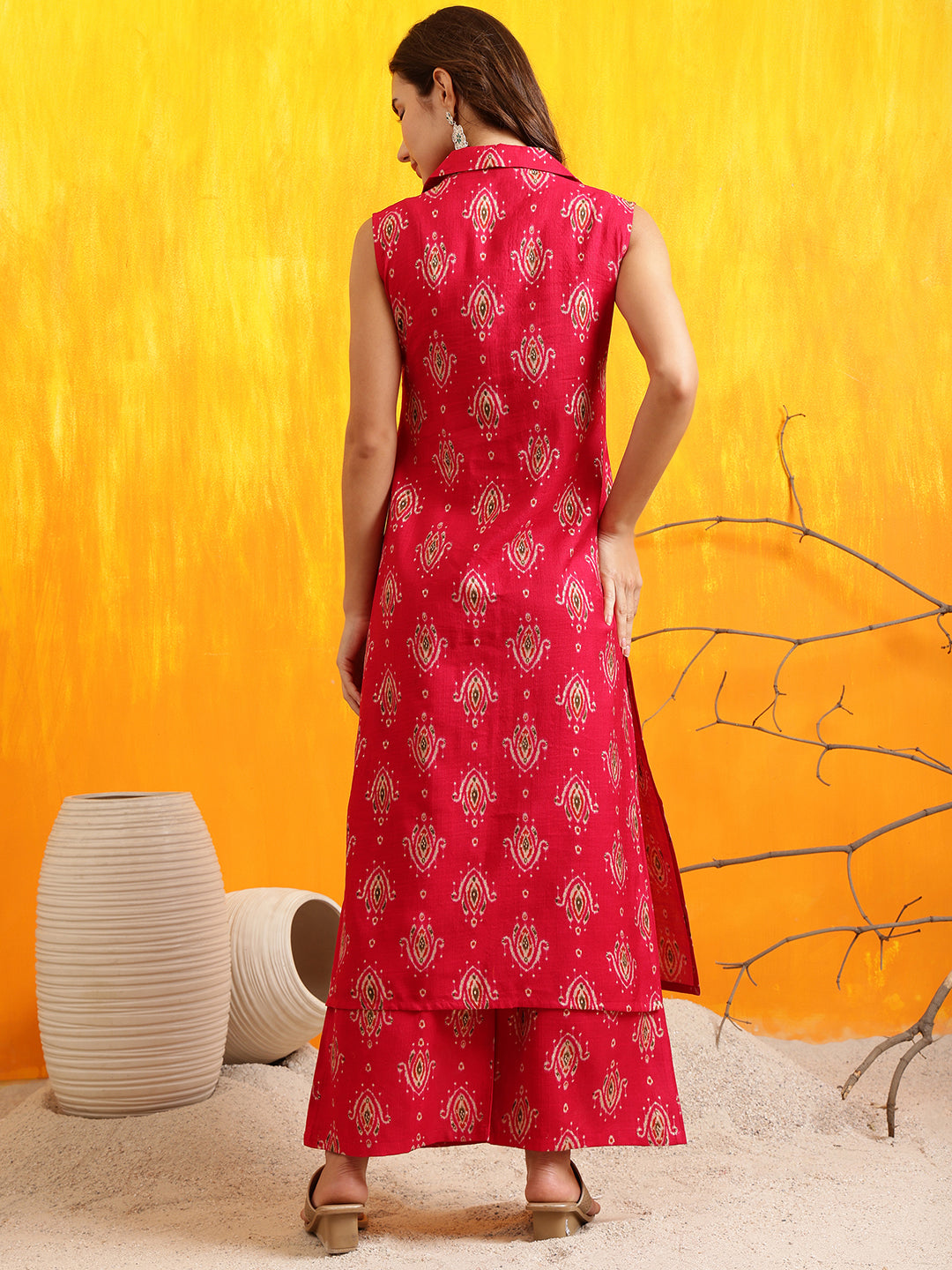 Ethnic Motifs Printed Kurta With Palazzo, Pink - Hiral Fashion