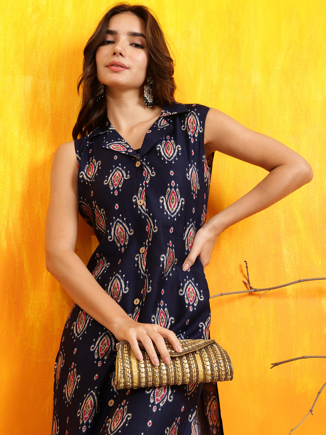 Ethnic Motifs Printed Kurta With Palazzo, Navy Blue - Hiral Fashion