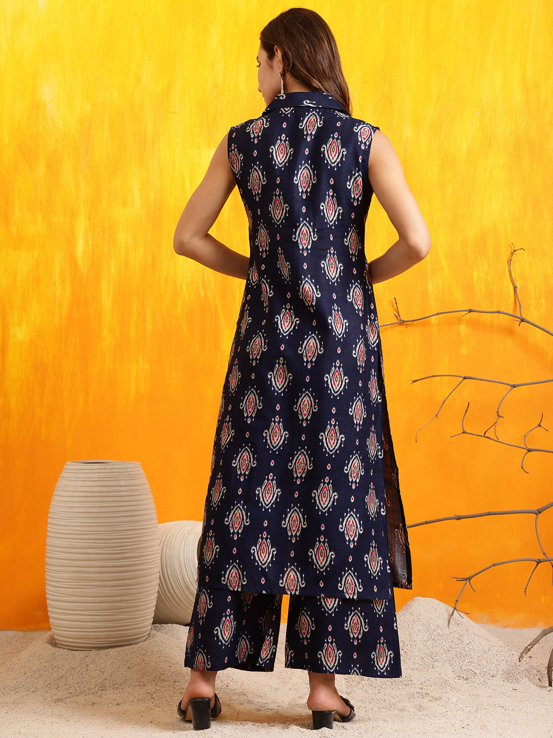 Ethnic Motifs Printed Kurta With Palazzo, Navy Blue - Hiral Fashion