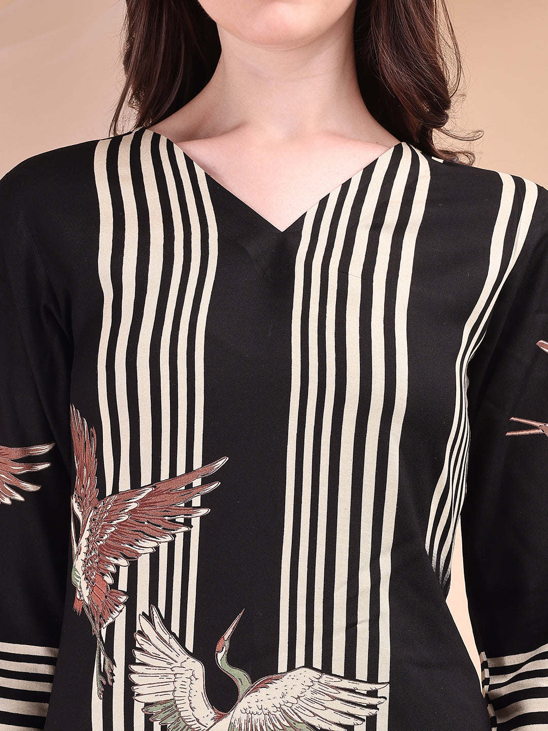 Striped Printed Kurta With Pant, Black - Hiral Fashion