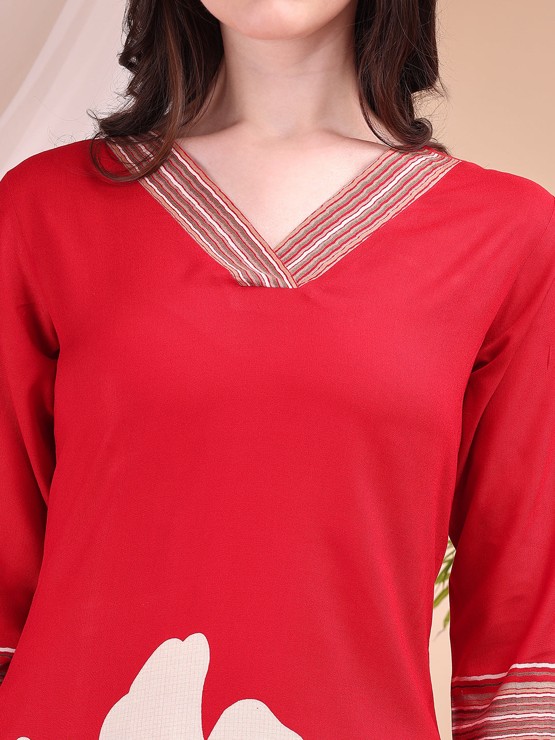 Floral Printed Kurta With Pant, Red - Hiral Fashion