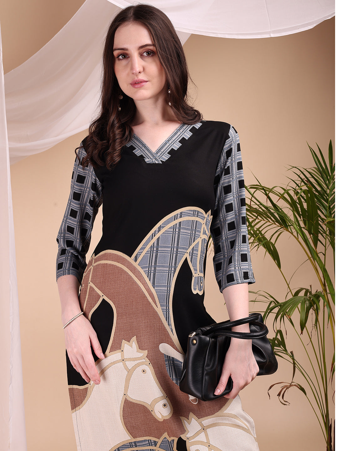 Printed Kurta With Pant, Black - Hiral Fashion