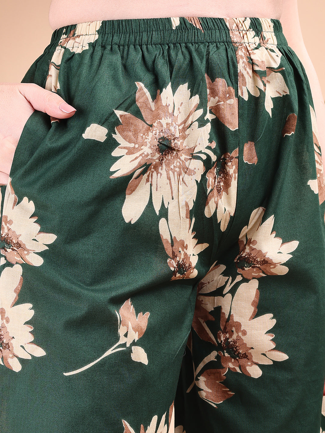 Embroidered & Printed Kurta With Palazzo, Green - Hiral Fashion