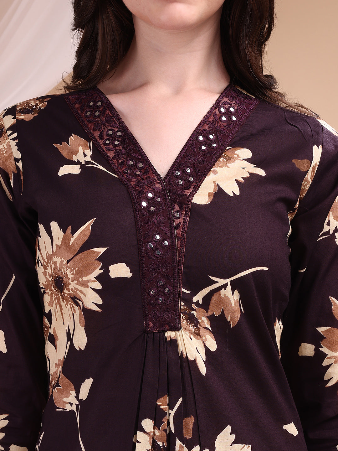 Embroidered & Printed Kurta With Palazzo, Wine - Hiral Fashion