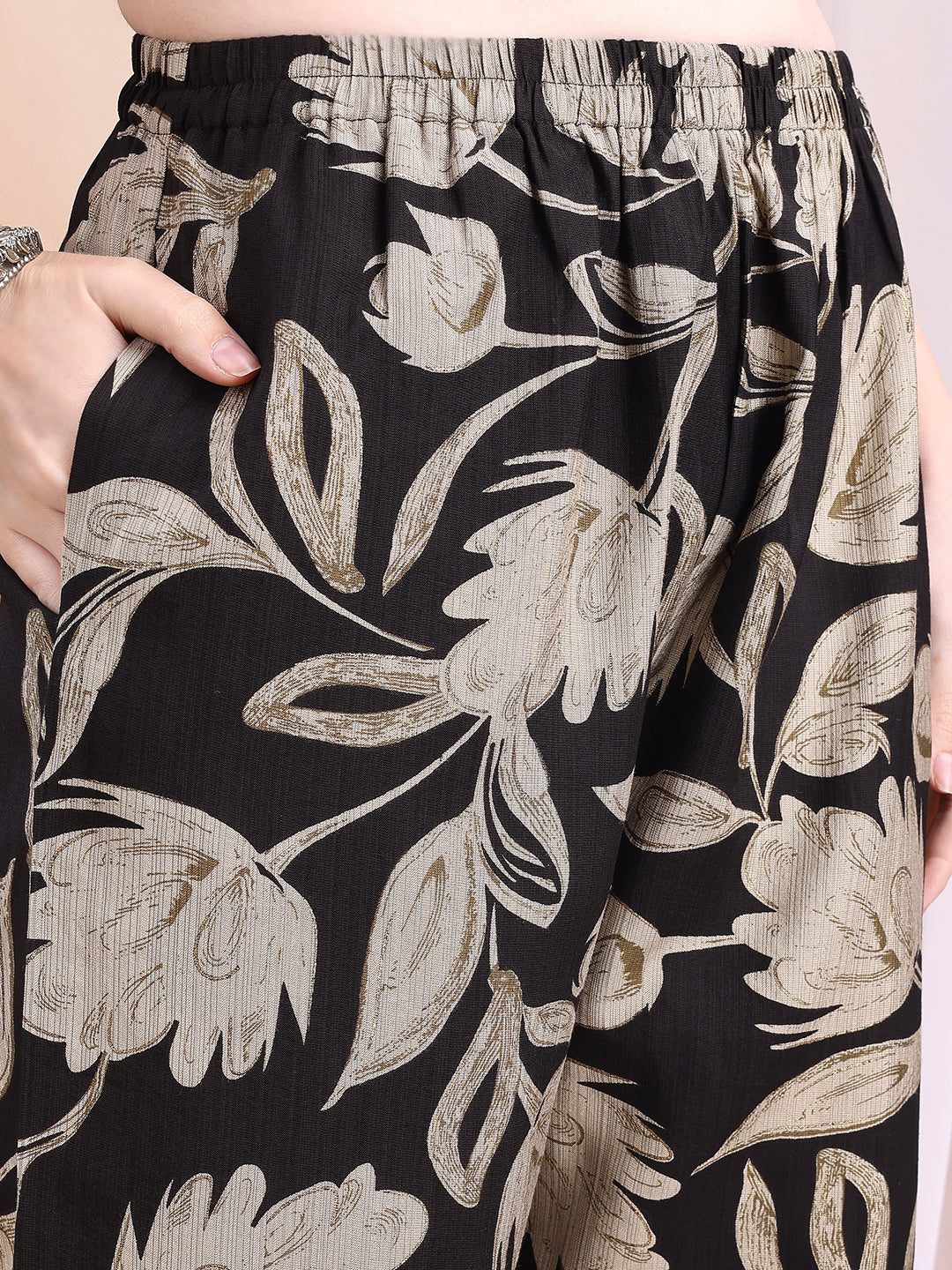 Printed Coordinated Kurta And Palazzo Set, Black - Hiral Fashion