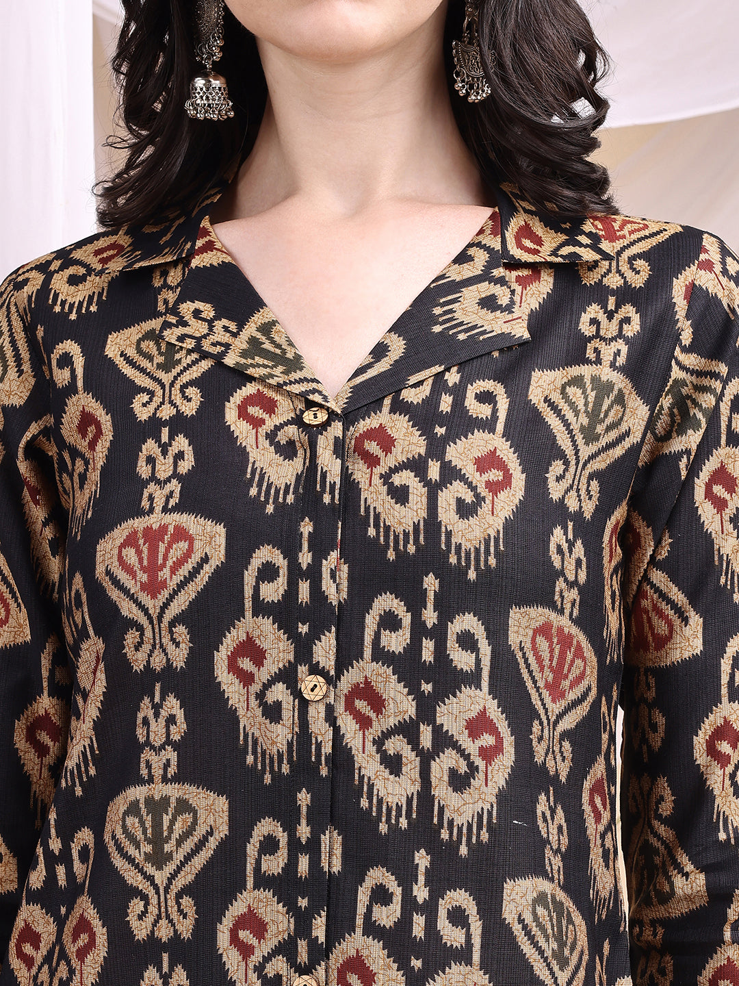 Ikat Printed Kurta With Palazzo Set, Black - Hiral Fashion