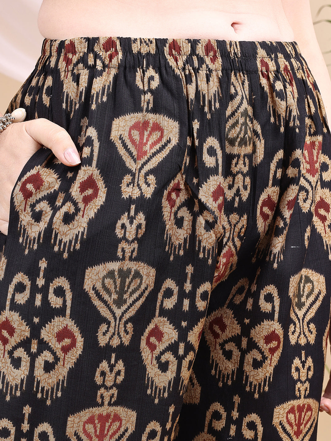 Ikat Printed Kurta With Palazzo Set, Black - Hiral Fashion
