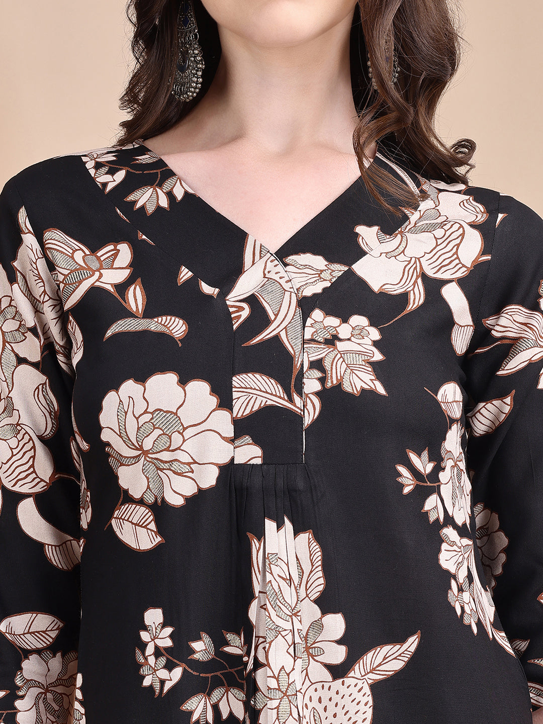 Floral Printed Kurta Set, Black - Hiral Fashion