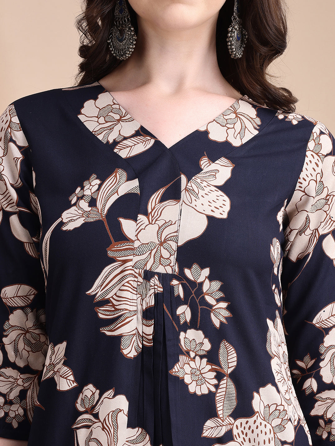 Floral Printed Kurta Set, Navy Blue - Hiral Fashion