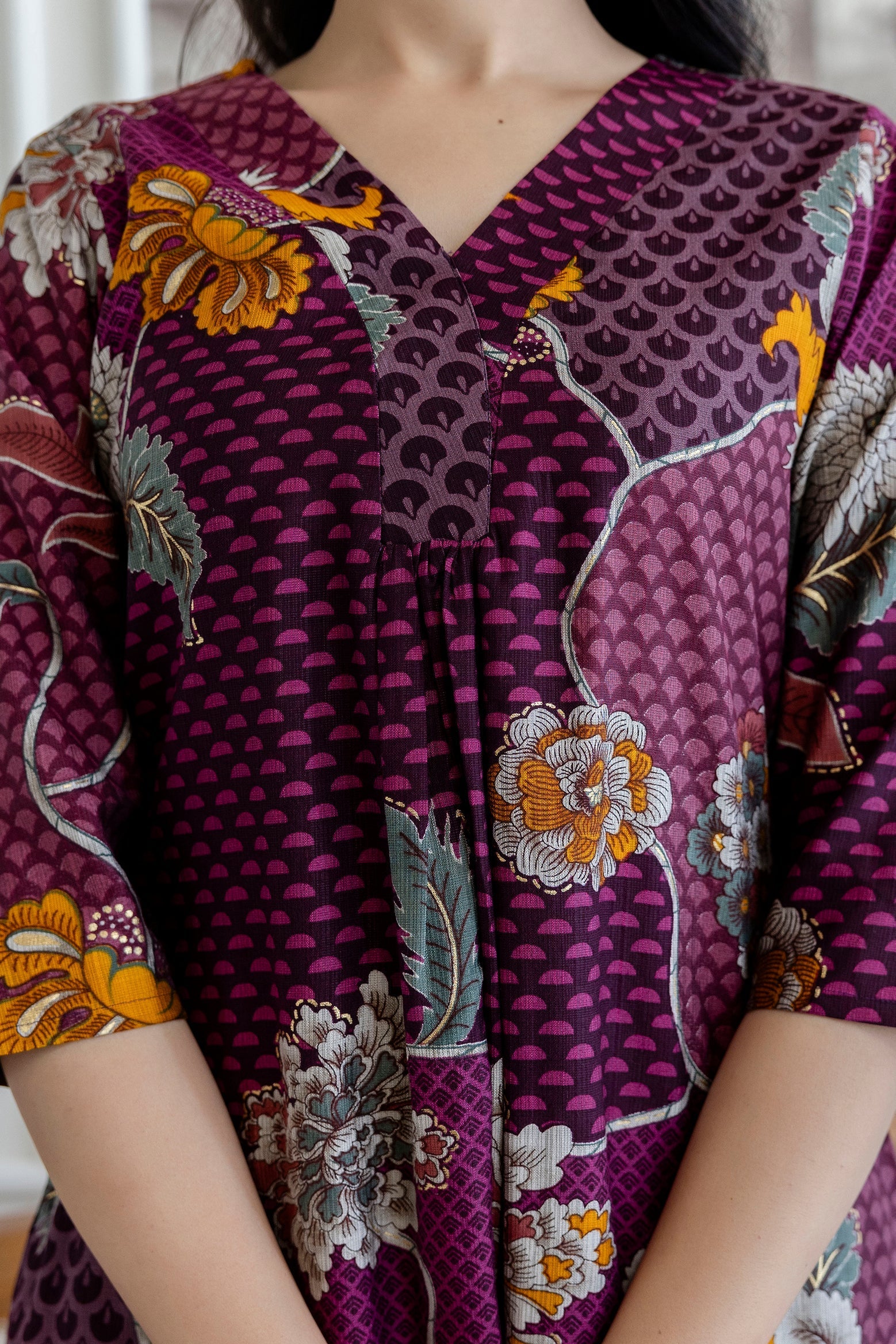 Floral Motifs Printed Kurta With Palazzo, Purple - Hiral Fashion