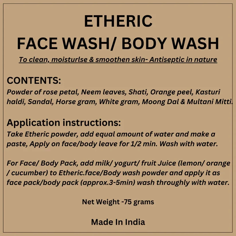 Etheric Herbal Face & Body Wash Powder – Natural Anti Acne & Skin Brightening Care