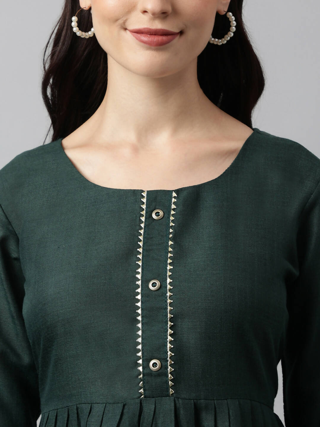 Green Poly Cotton Solid Nayra Cut Kurta - Tirtha