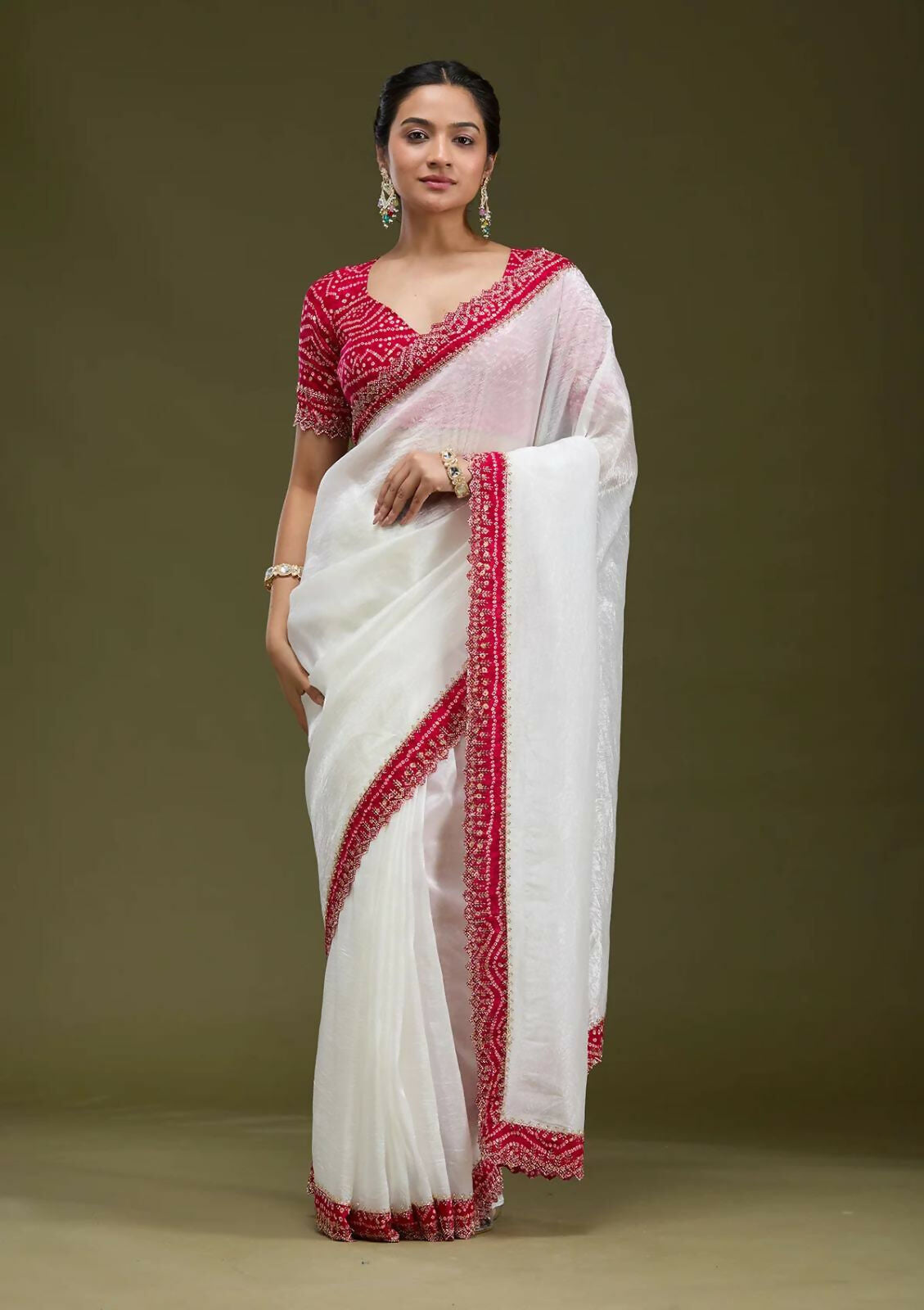 Joban Fashion White Tissue Gold Crush Party Wear Sarees