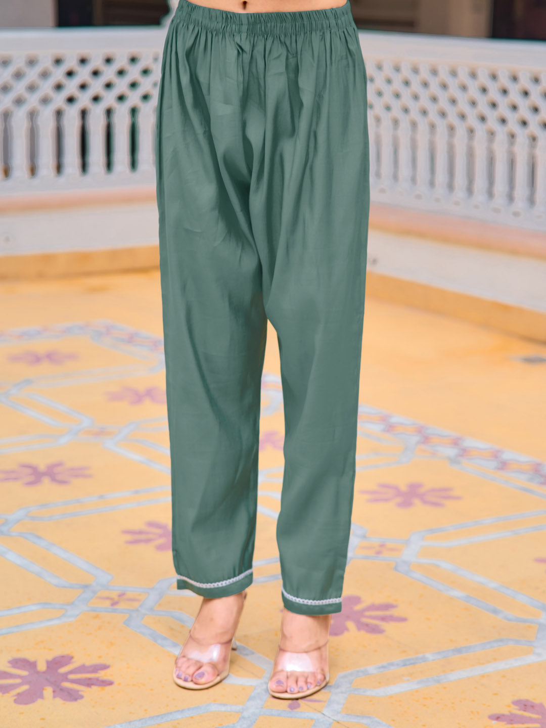 Embroidered Kurta With Pant & Embroidered Dupatta, Green - Hiral Fashion