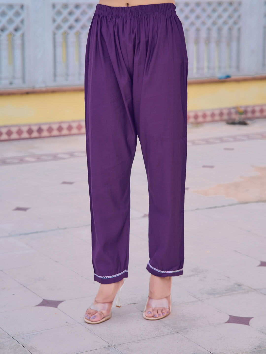 Embroidered Kurta With Pant & Embroidered Dupatta, Purple - Hiral Fashion