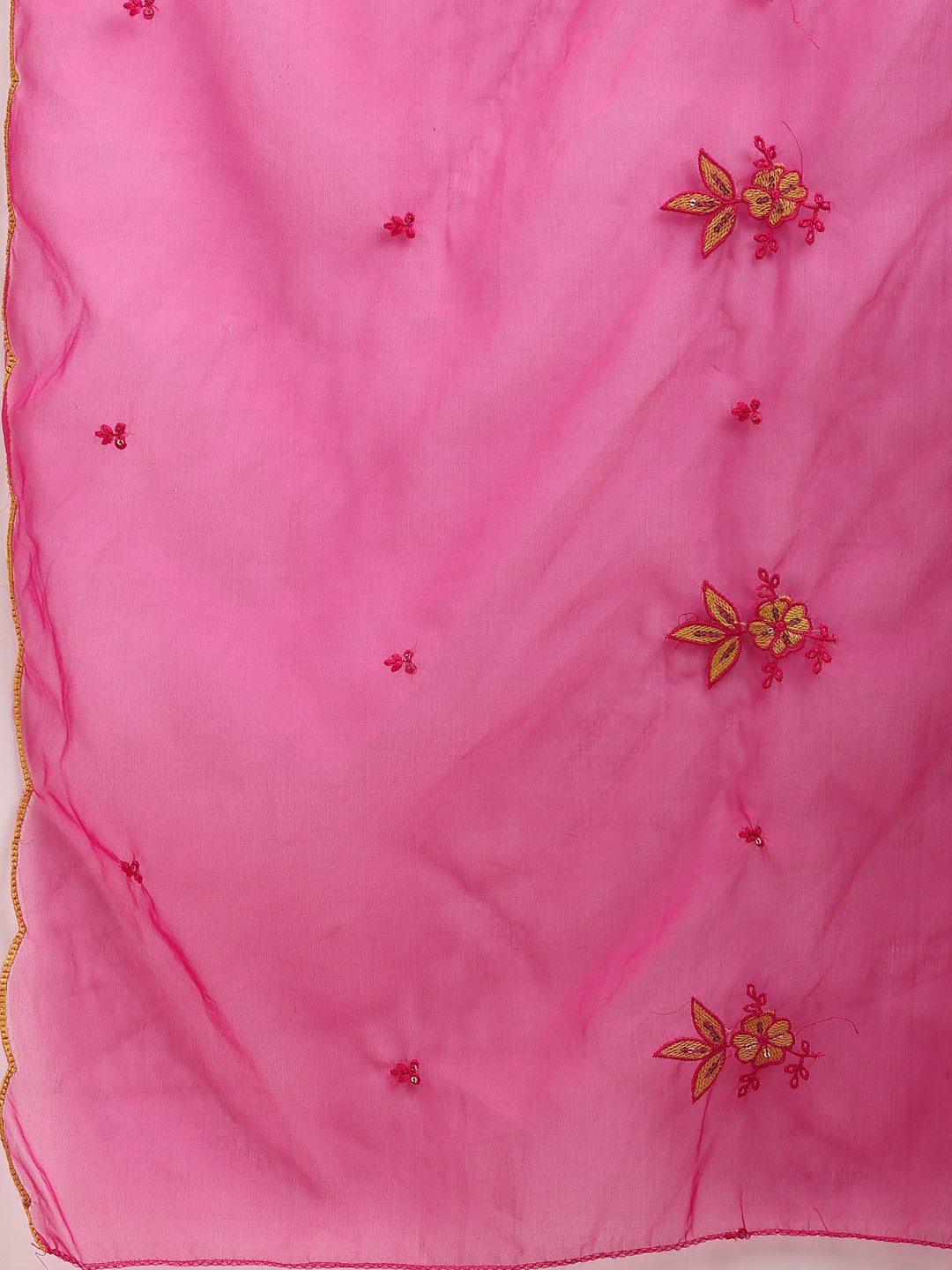 Embroidered Kurta With Pant & Organza Embroidered Dupatta, Pink - Hiral Fashion
