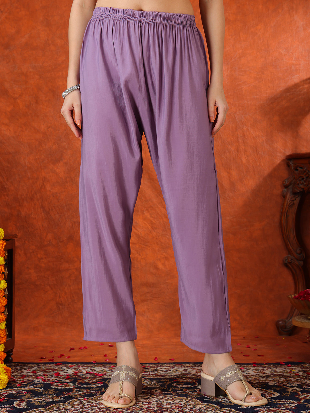 Embroidered Kurta With Pant & Embroidered Dupatta, Lavender - Hiral Fashion