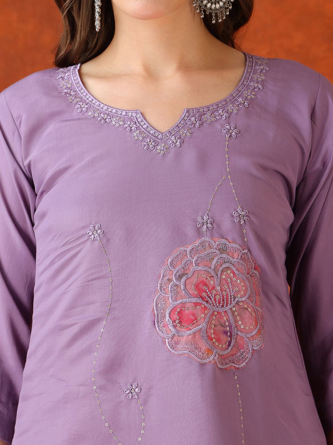 Embroidered Kurta With Pant & Embroidered Dupatta, Lavender - Hiral Fashion