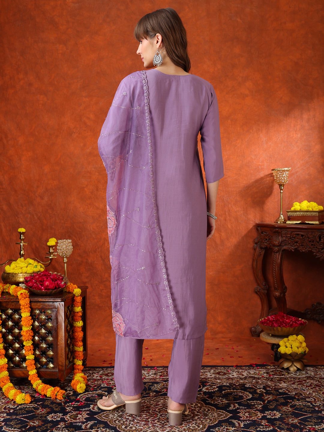 Embroidered Kurta With Pant & Embroidered Dupatta, Lavender - Hiral Fashion