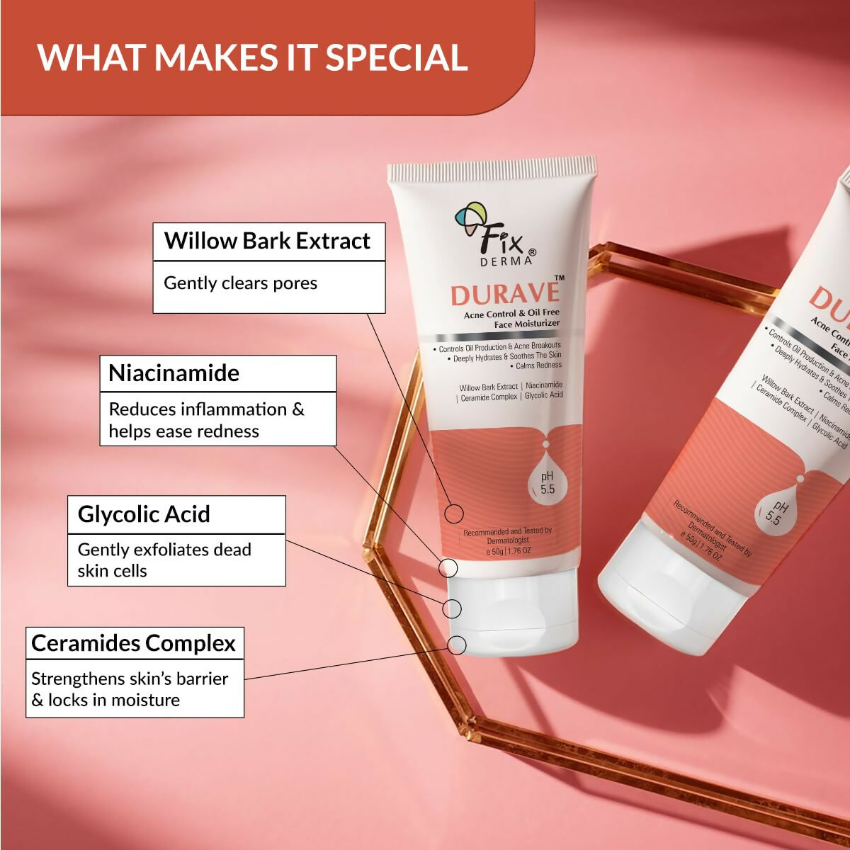 Fixderma Durave Acne Control & Oil Free Moisturizer for Face with Glycolic Acid 