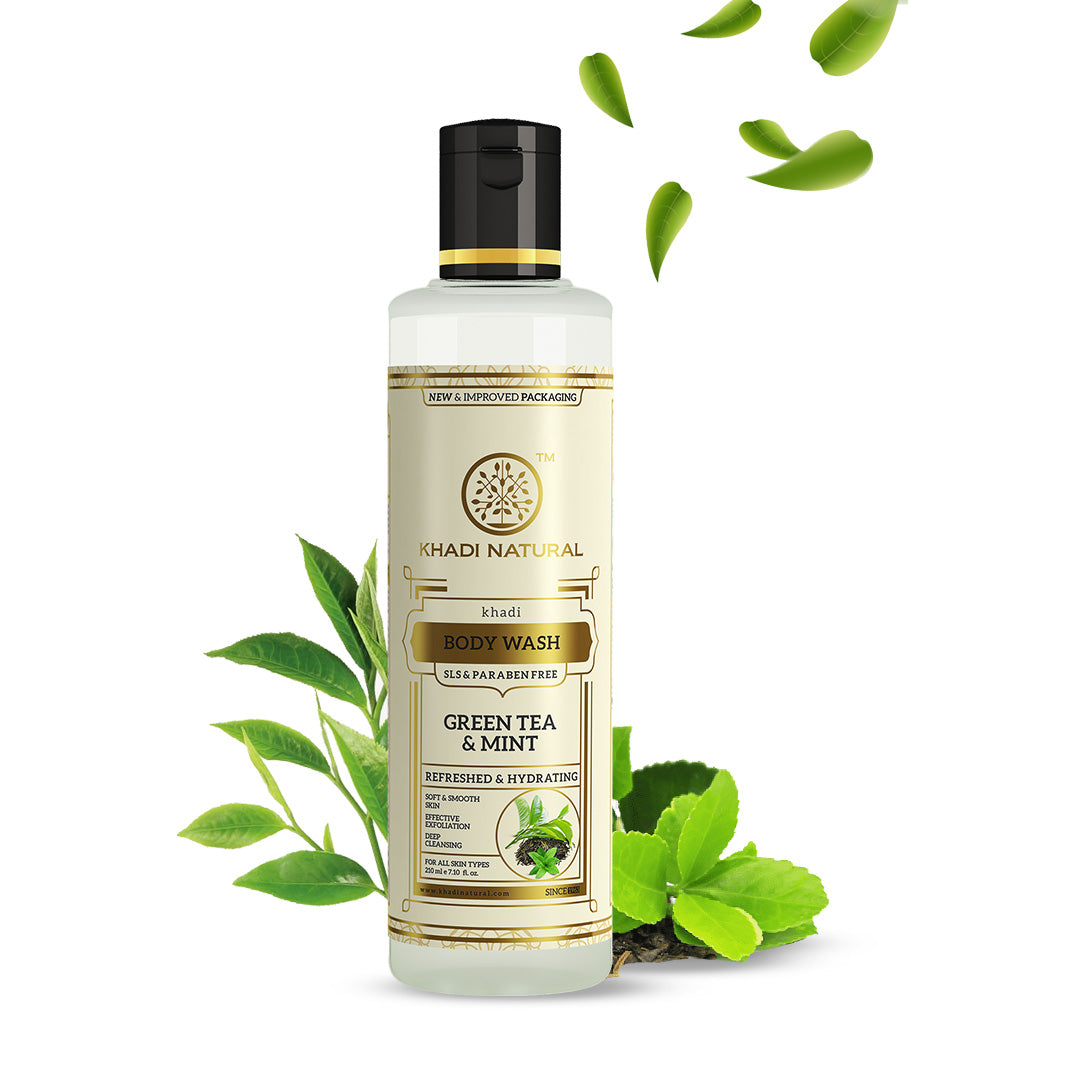 Khadi Natural Green Tea & Mint Body Wash SLS & Paraben Free - 210ml Sale 