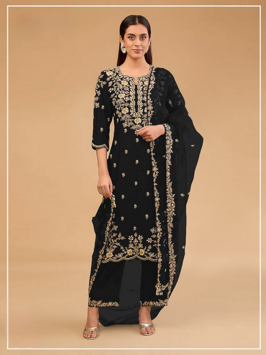 Anaita Black Vichitra Suit with Embroidered & Multi Thread Zari Work