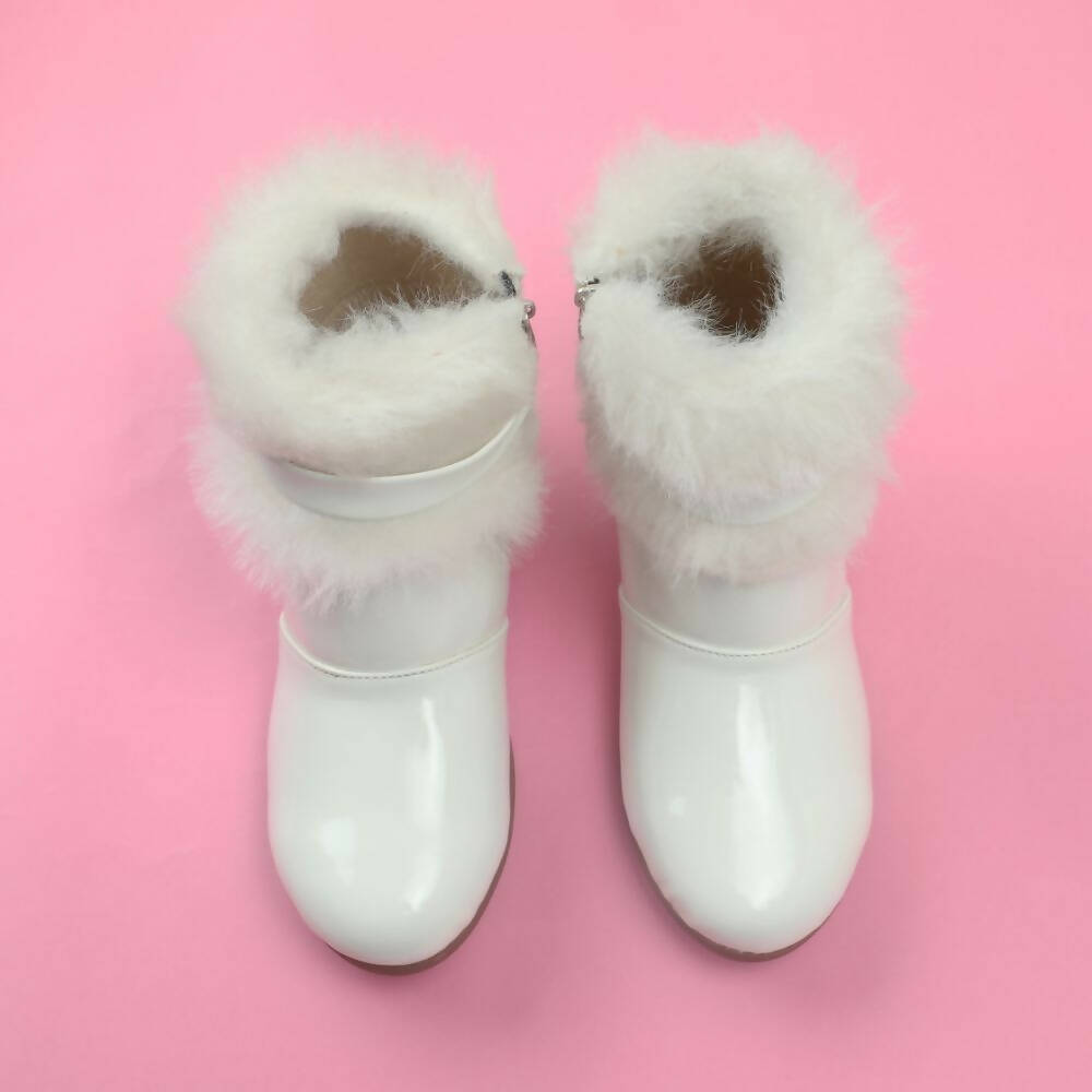 Tiny Bugs Girls Faux Fur Detail Winter Boots - White  Grab2Buy Tiny Bugs Grab2Buy