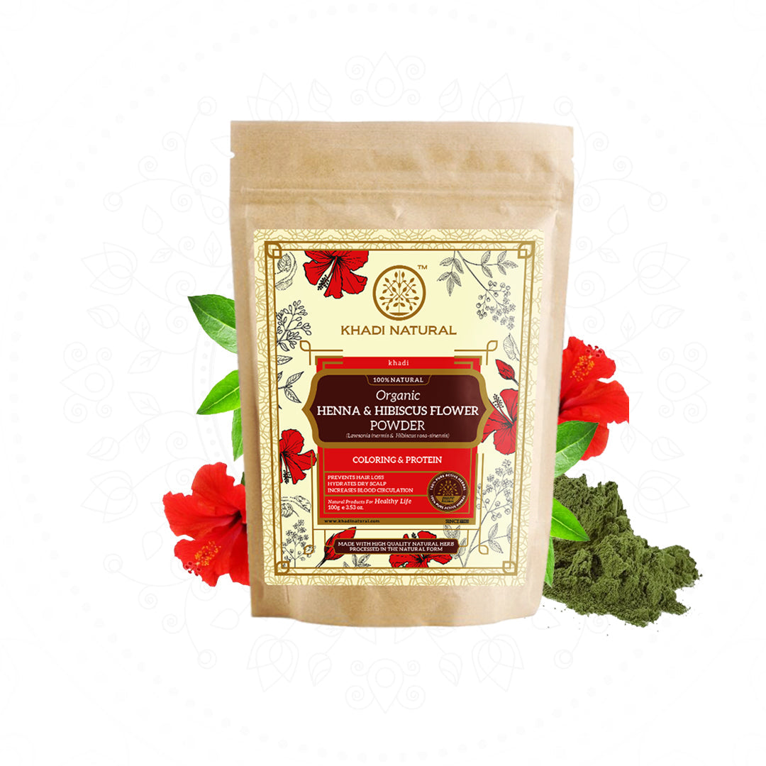Khadi Natural Organic Henna & Hibiscus Flower Hair Coloring Powder - 100% Natural - 100gm 