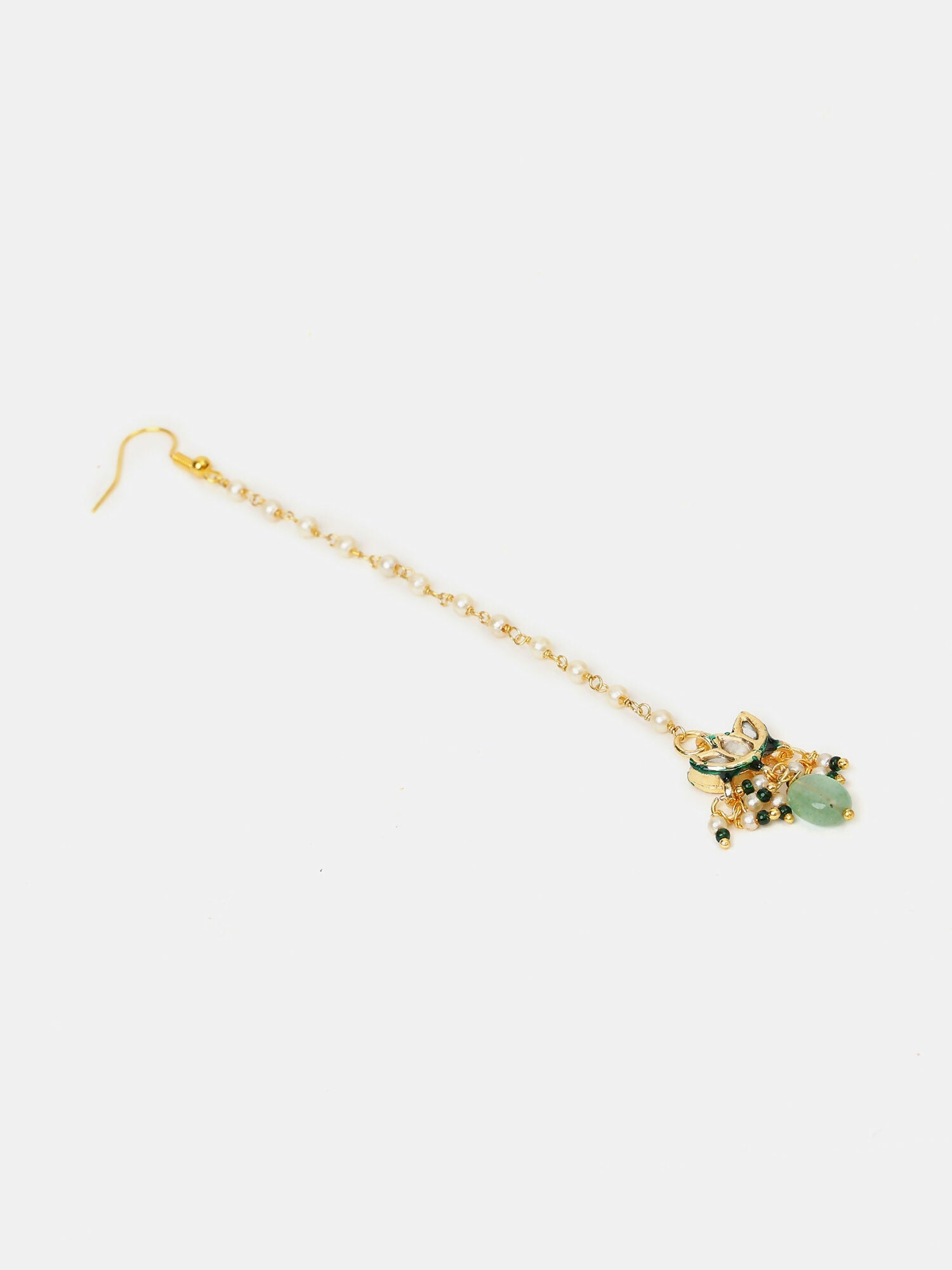 Ruby Raang Green-Gold Kundan Neck Piece With Matching Earrings And Maang Tikka