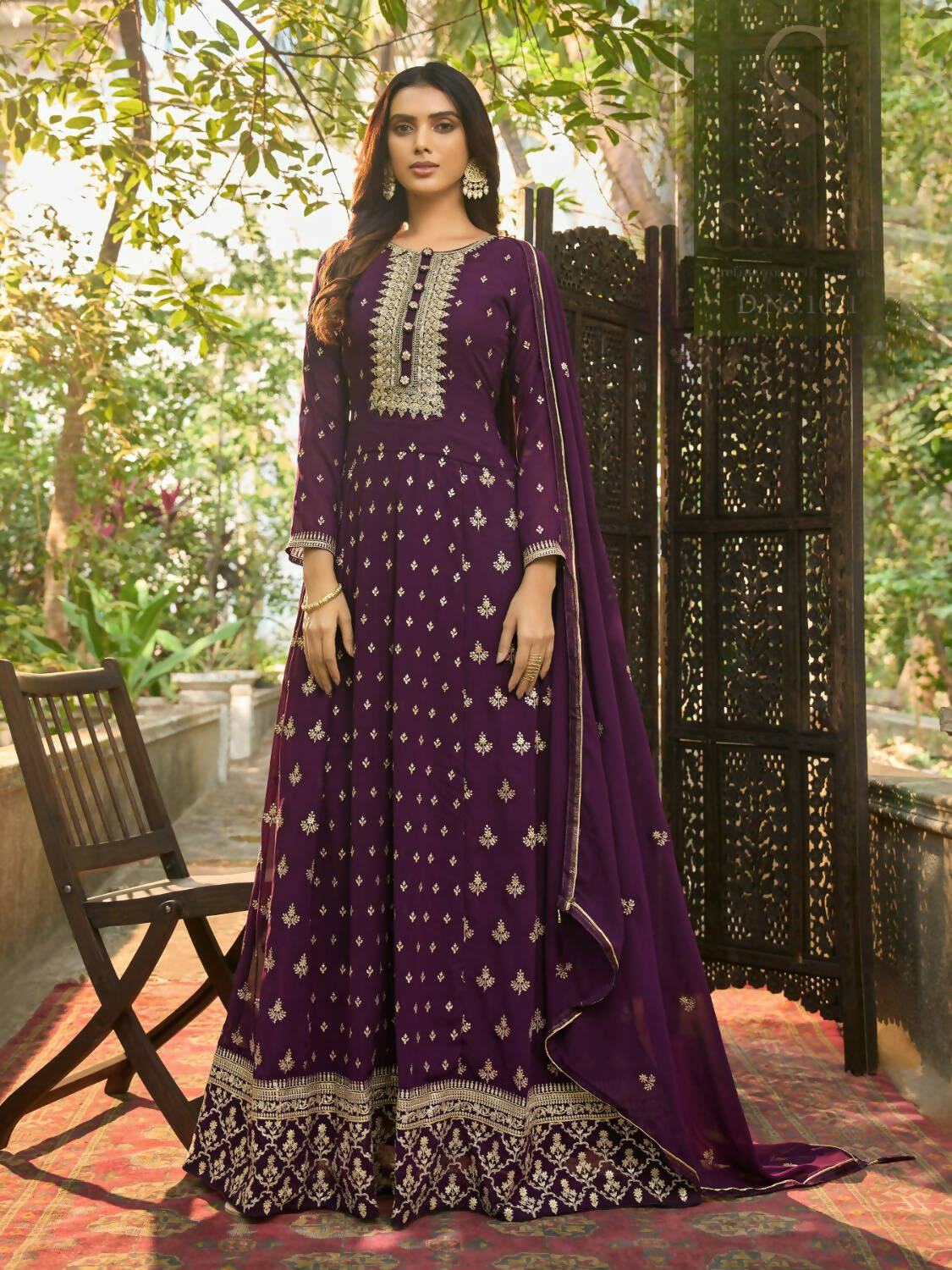 Purple Heavy Faux Georgette Anarkali Embroidered Kurta Set - Dhvani