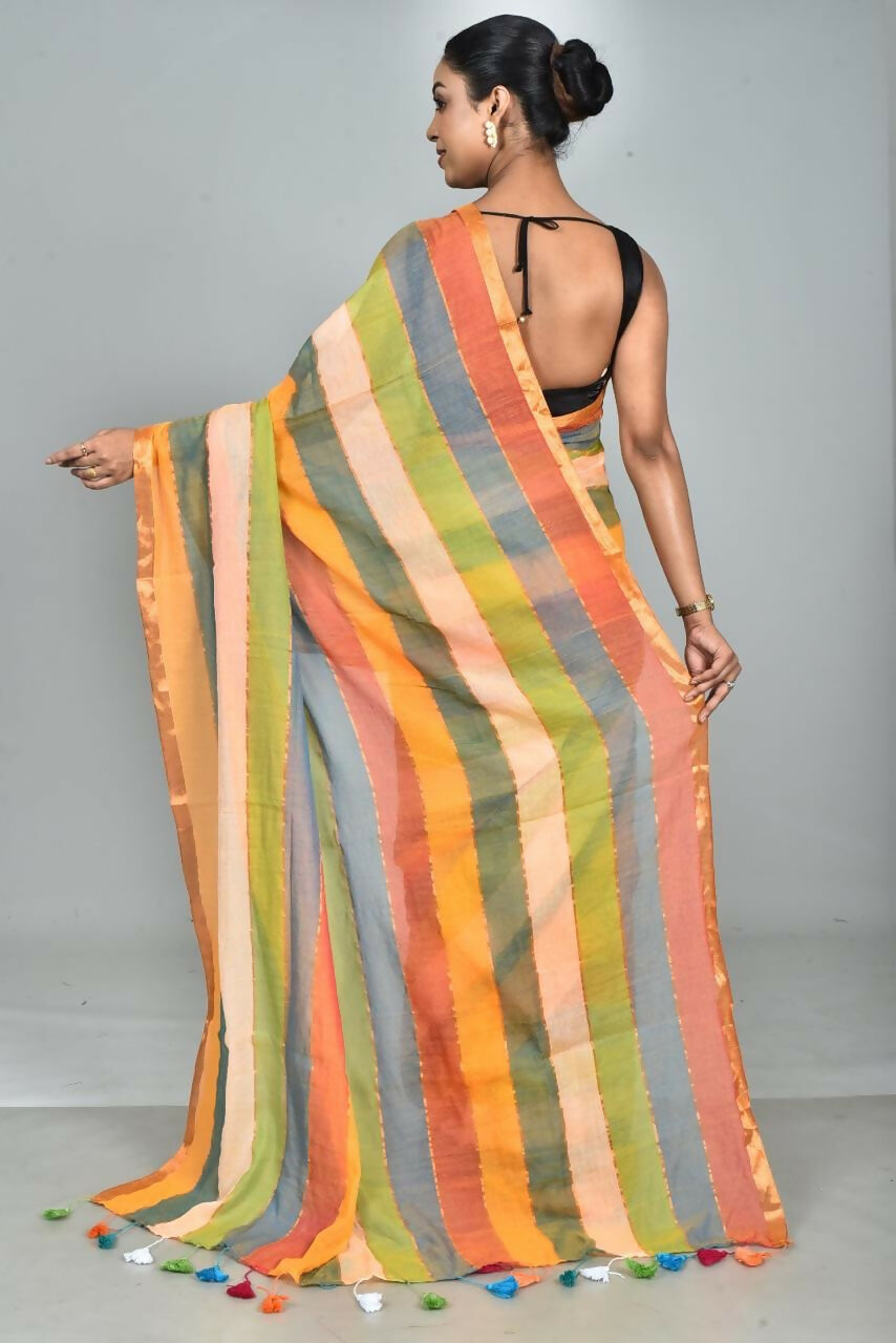 Exclusive Collection Beautiful Multi3 Pure Cotton Woven Handloom Grab2Buy With Running Blouse Piece 