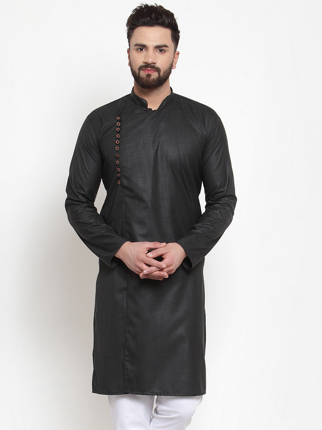 Jompers Men Black Solid Mandarin Collar Kurta Only