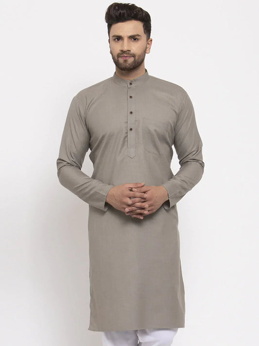 Jompers Men's Grey & White Solid Kurta Only