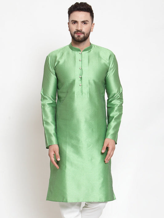 Jompers Men Green And White Self Design Kurta Only