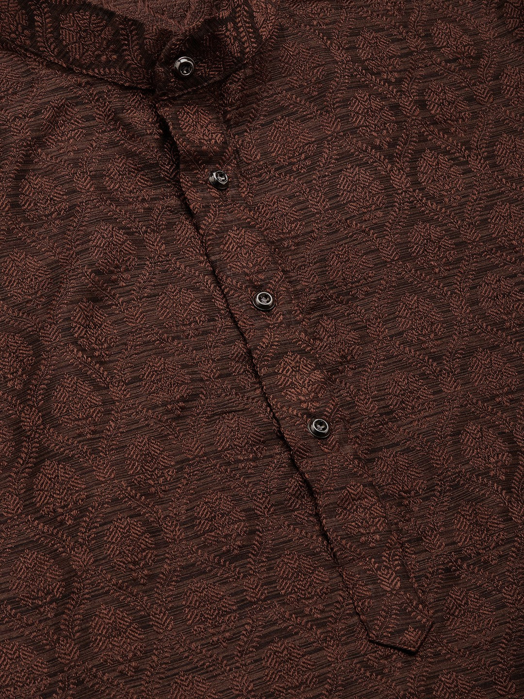 Jompers Men's Woven Design Jacquard Kurta - Coffee