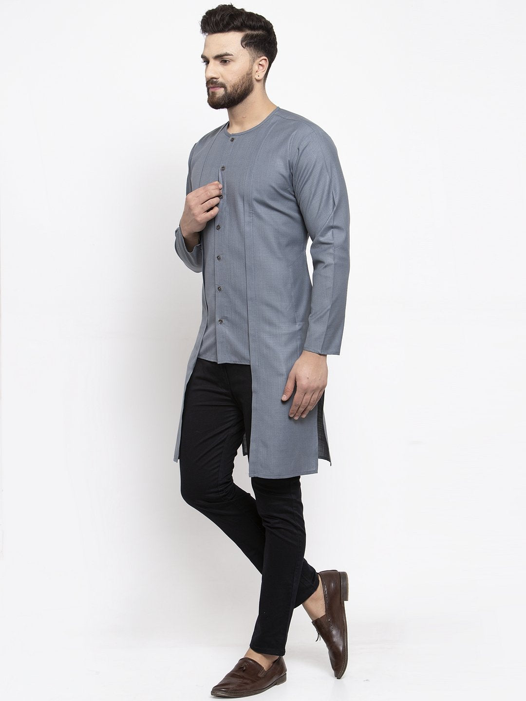 Jompers Men Grey Solid high-low Kurta