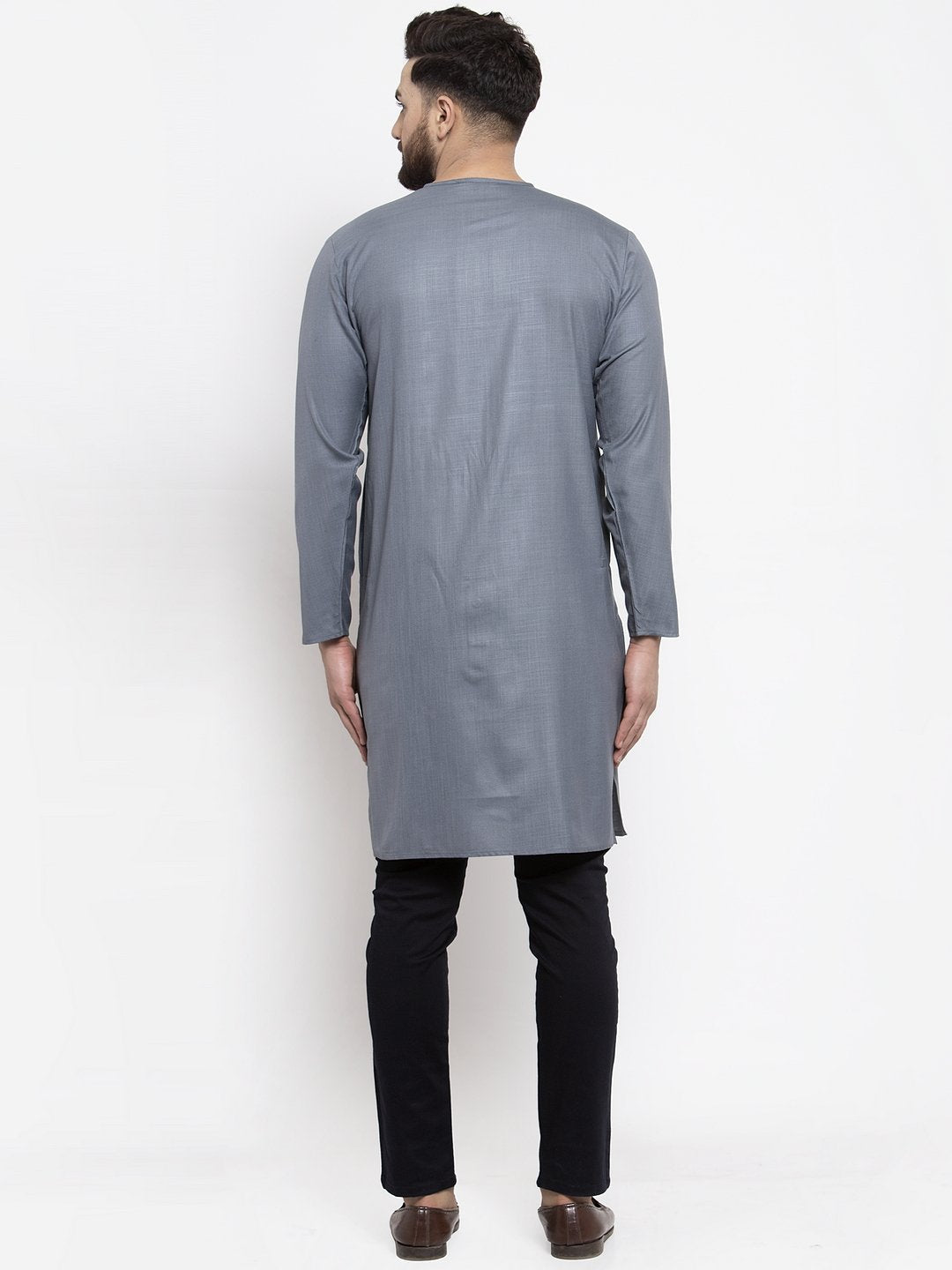 Jompers Men Grey Solid high-low Kurta